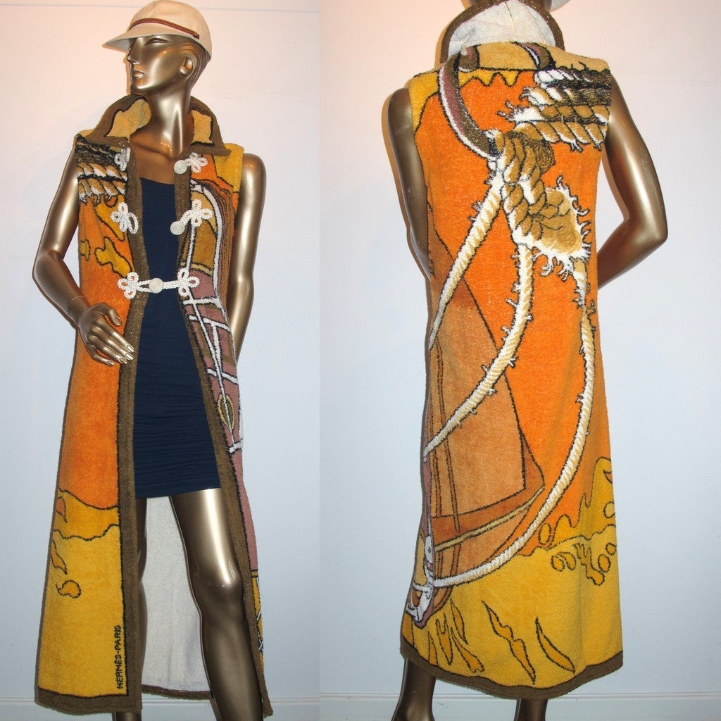 Hermes Vintage 1960s Cotton Terry Tribord Long Beach Tunic, Sz 40, Rare! - poupishop