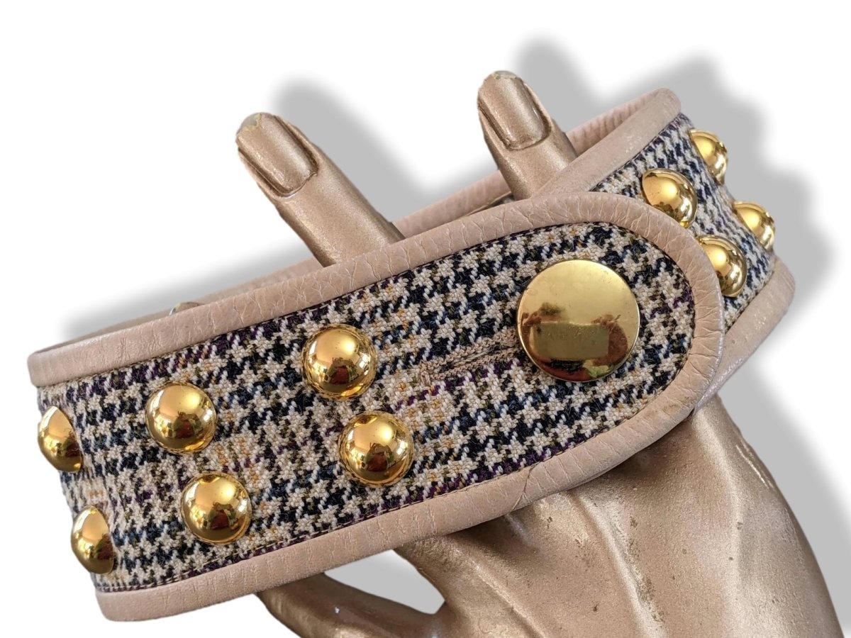 Hermes Vintage 1960s Tartan Cashmere/Calfskin Pets Dog Collar H Medium GHW, Rare! - poupishop