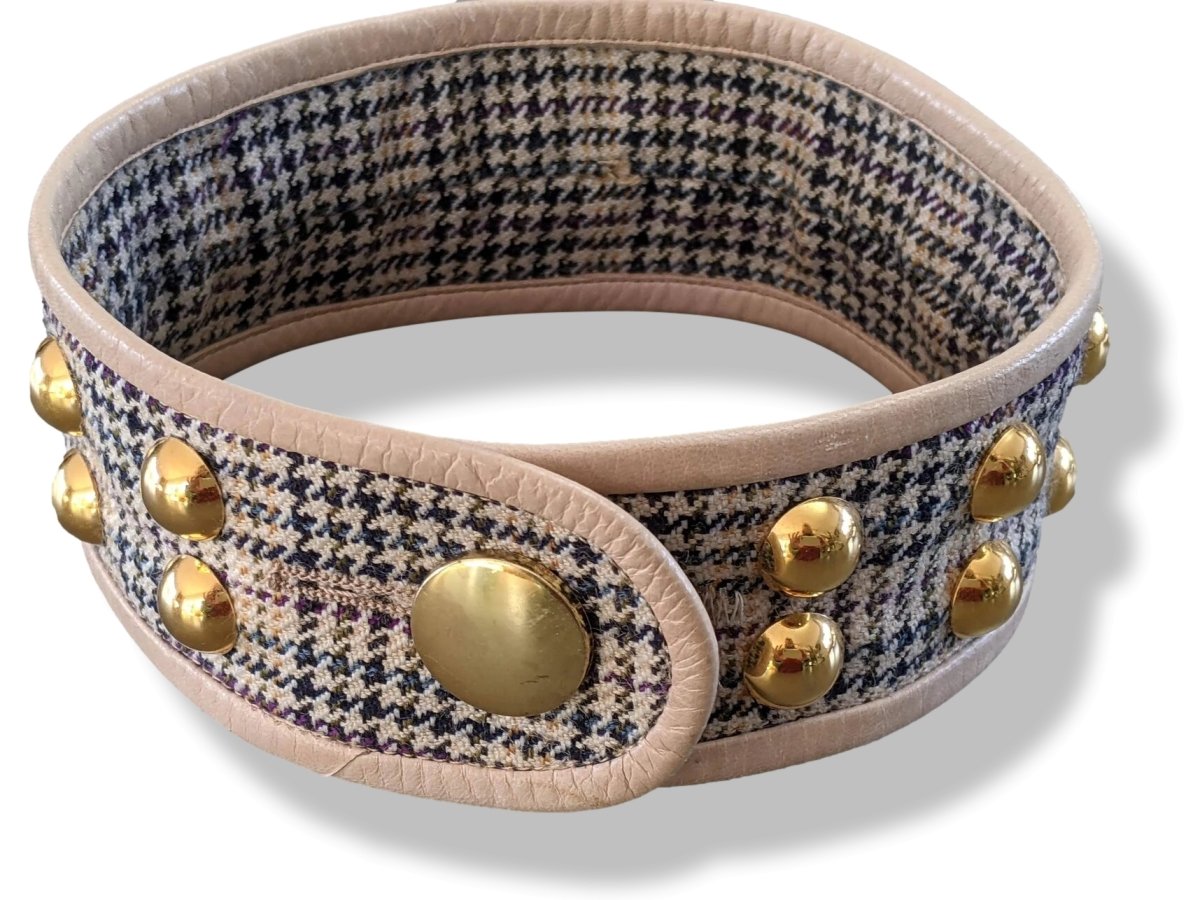 Hermes Vintage 1960s Tartan Cashmere/Calfskin Pets Dog Collar H Medium GHW, Rare! - poupishop