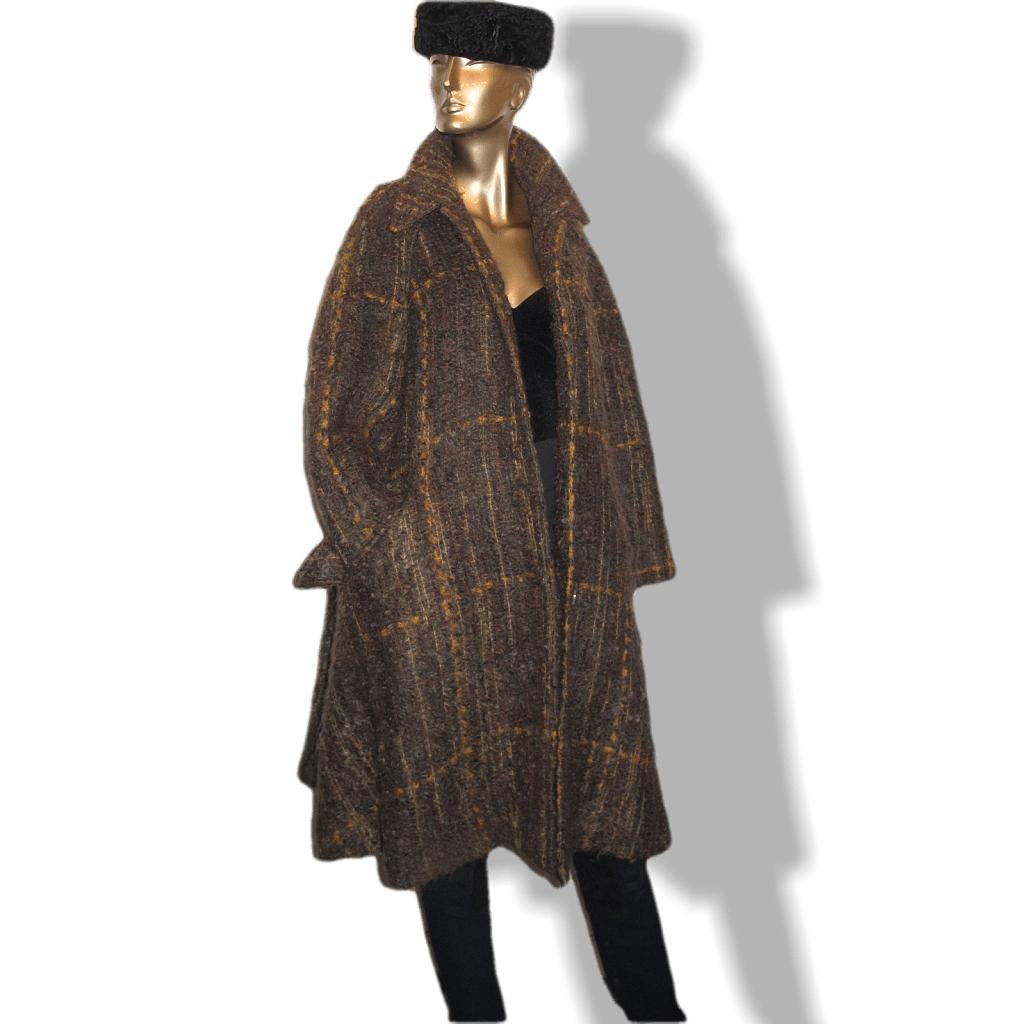 Hermes Vintage 1960s Tartan Mohair Wool Long Coat SzM, Rare! - poupishop