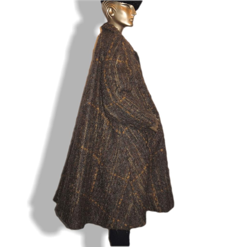 Hermes Vintage 1960s Tartan Mohair Wool Long Coat SzM, Rare! - poupishop