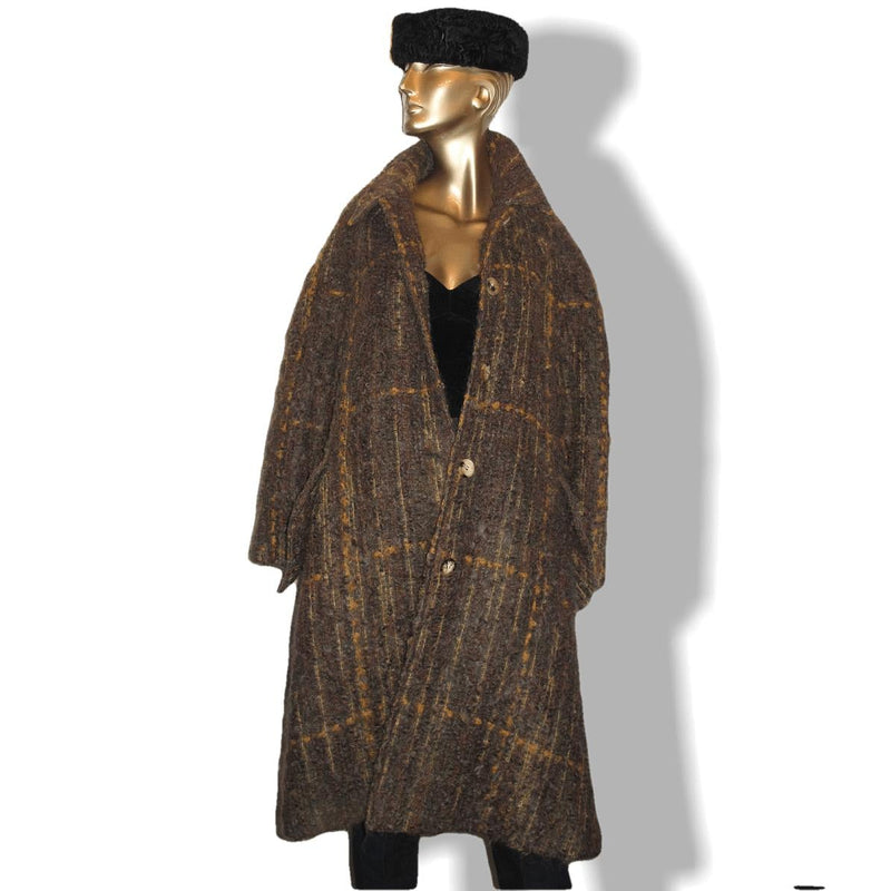 Hermes Vintage 1960s Tartan Mohair Wool Long Coat SzM, Rare! - poupishop