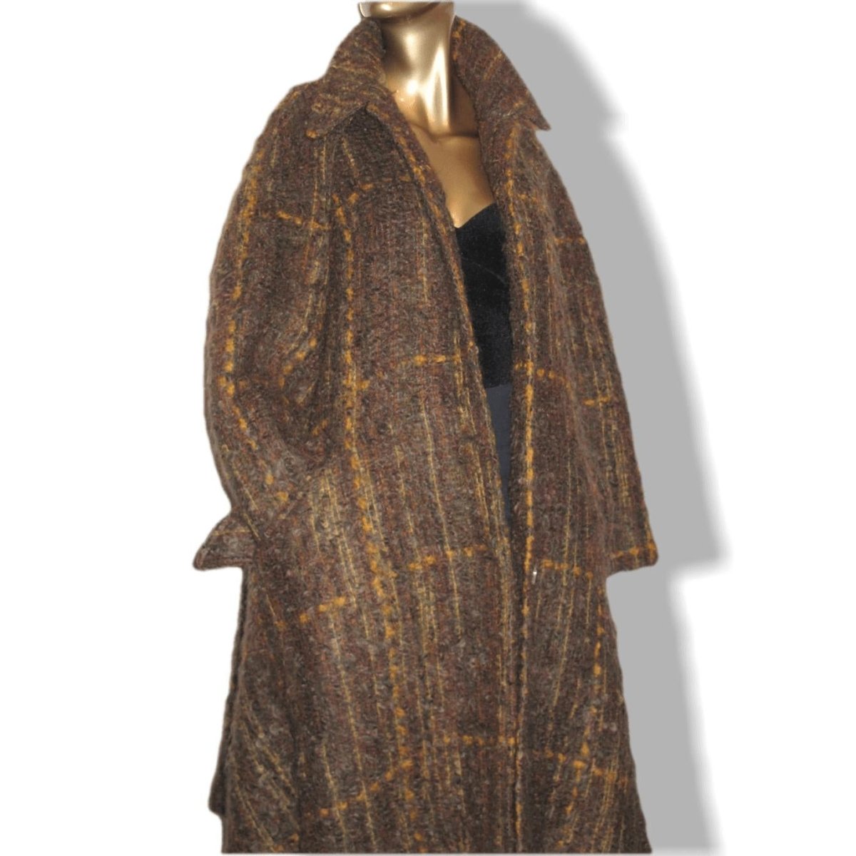 Hermes Vintage 1960s Tartan Mohair Wool Long Coat SzM, Rare! - poupishop