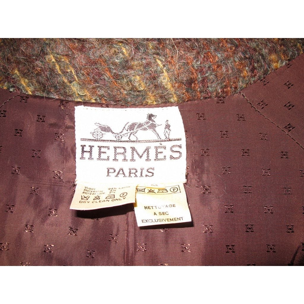 Hermes Vintage 1960s Tartan Mohair Wool Long Coat SzM, Rare! - poupishop