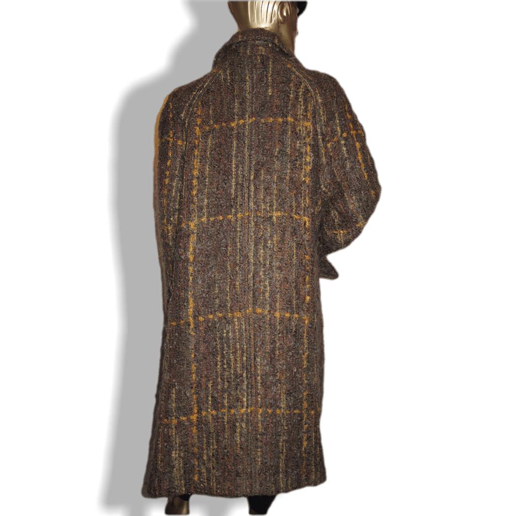 Hermes Vintage 1960s Tartan Mohair Wool Long Coat SzM, Rare! - poupishop