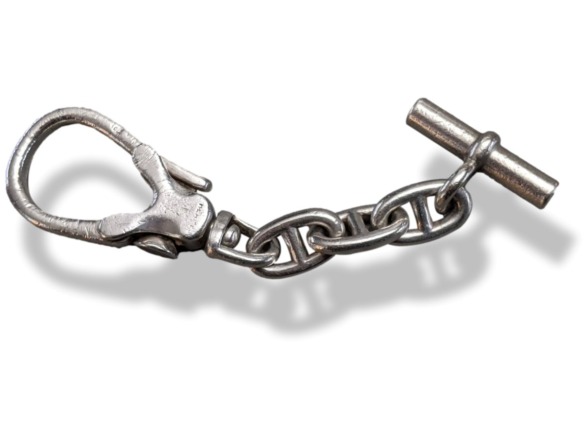 Hermes Vintage 1970s Sterling Silver 925 Chaine d'Ancre Keyring Bag Charm, Rare! - poupishop