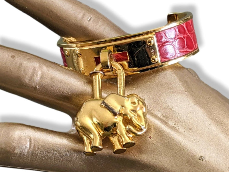 Hermes Vintage 1980s Plated Gold Elephant Cadena Padlock Charm