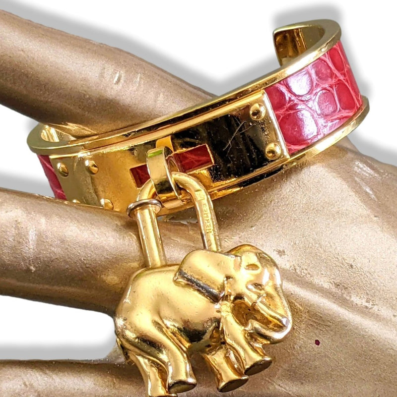HERMES Elephant Motif Cadena Lock Bag Charm Gold Auth w/BOX #2226