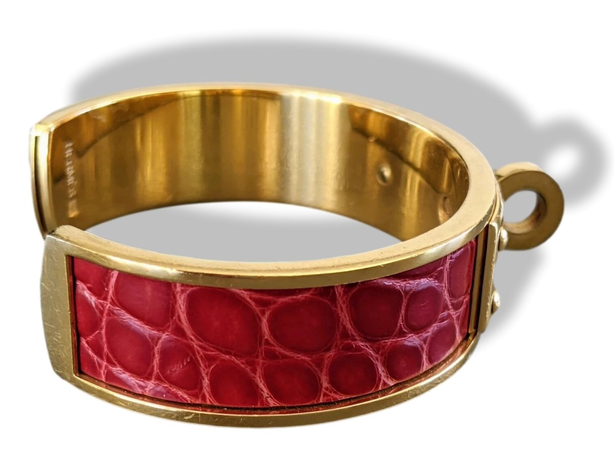 Hermes Vintage 1980s Red Crocodile Cuff Bracelet GHW, Rare! - poupishop
