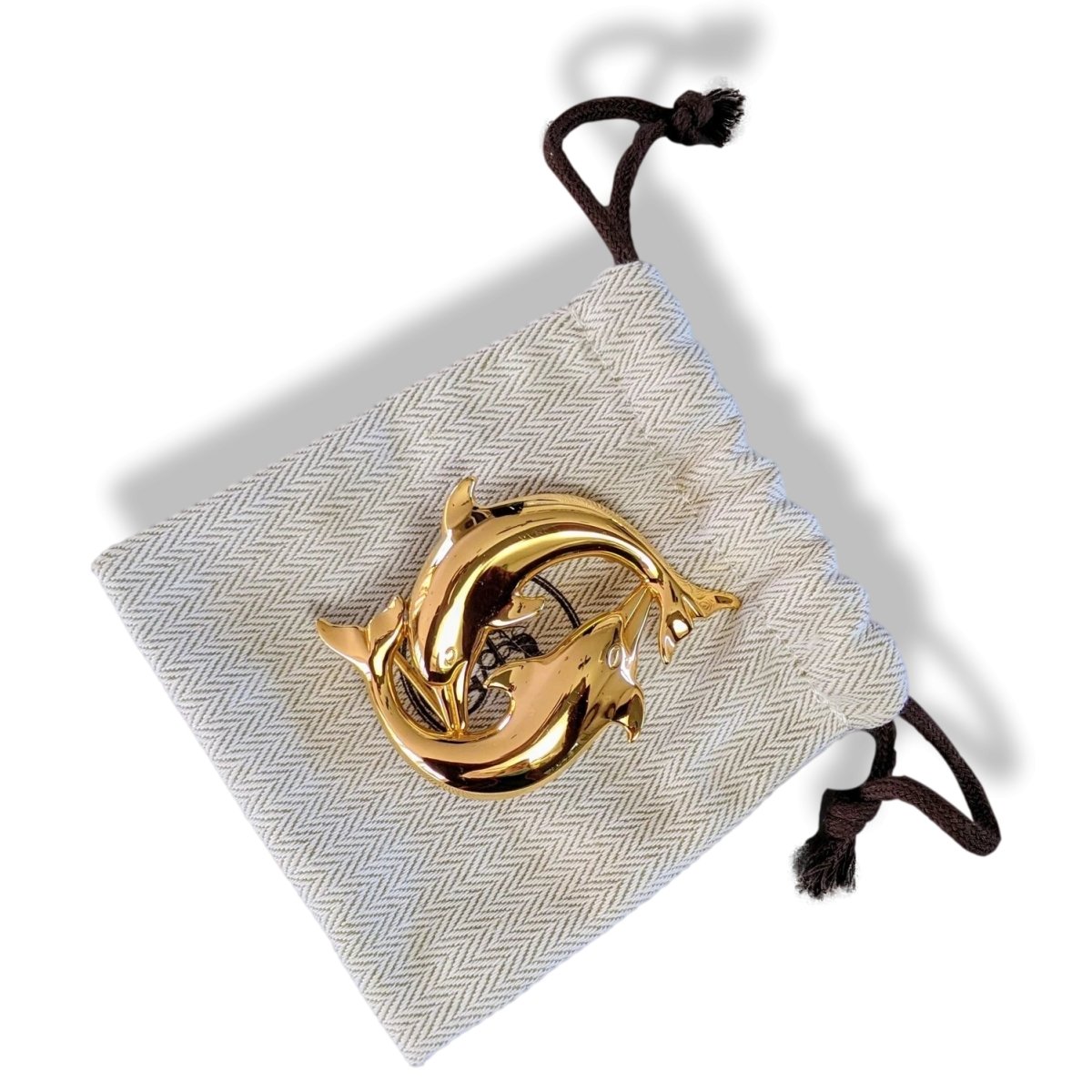 Hermes Vintage 1990cms Plated Yellow Gold DOLFINS Belt Buckle 32 mm, Rare! - poupishop