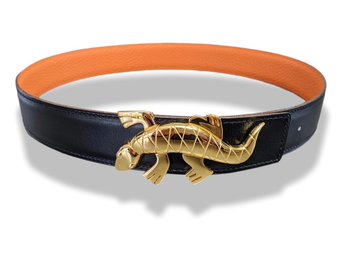 Hermes RARE EXOTIC Lizard Belt Buckle Black/Tan Reversible Skinny Belt Size 75 Hermes Belt Buckle - Etsy main image 4