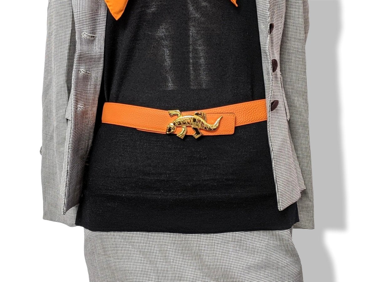 MCM Lizard Print Gold Buckle Belt | 90cm (30\