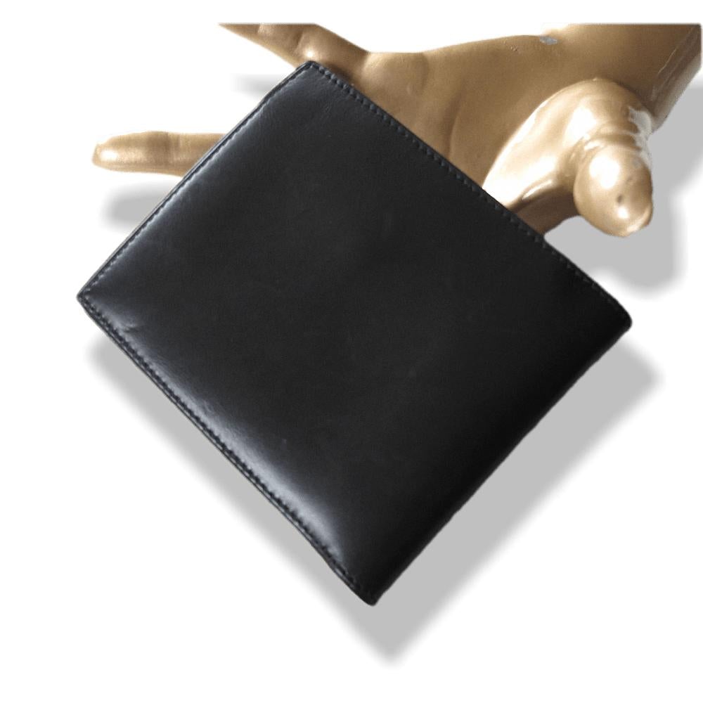 Hermes Vintage 1995 Black Box Leather Unisex Billfold Wallet With Coin Pocket, Mint! - poupishop