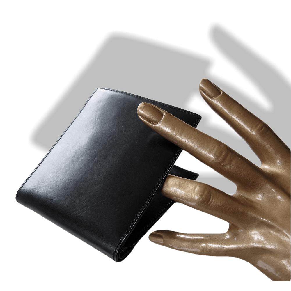 Hermes Vintage 1995 Black Box Leather Unisex Billfold Wallet With Coin Pocket, Mint! - poupishop