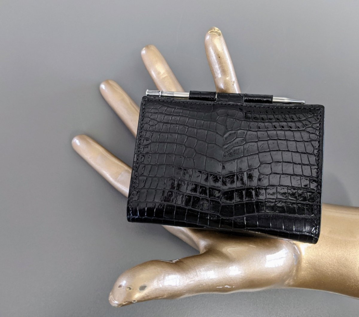Hermes Vintage 60s Black Crocodile Mini Agenda 1 Pin & Silver Mechanical Pencil, Mint! - poupishop