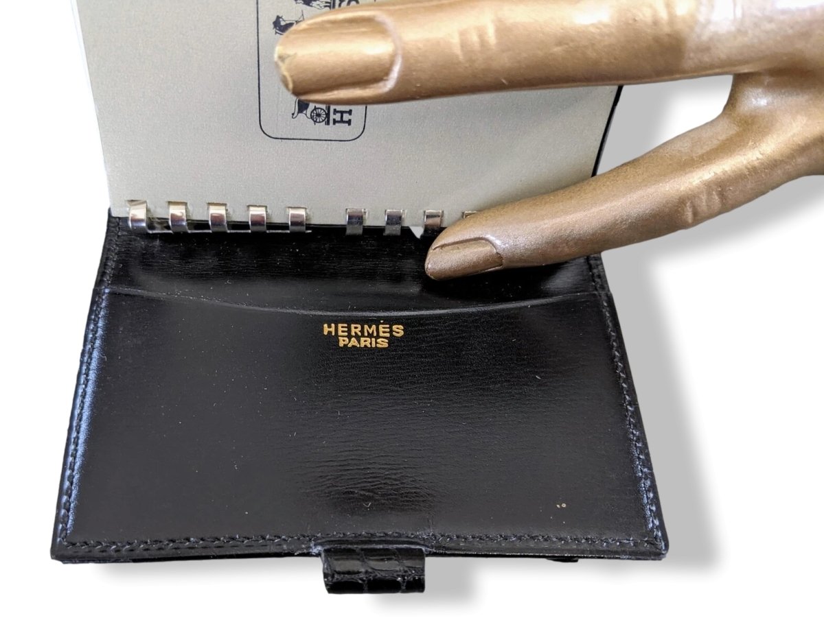 Hermes Vintage 60s Black Crocodile Mini Agenda 1 Pin & Silver Mechanical Pencil, Mint! - poupishop