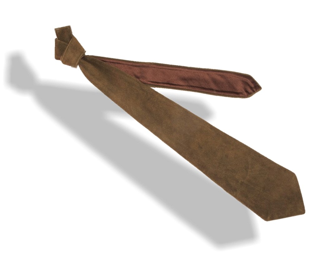 Hermes Vintage 60s Bronze Suede Tie Lined with Satin of Silk 3.94", Rare! - poupishop