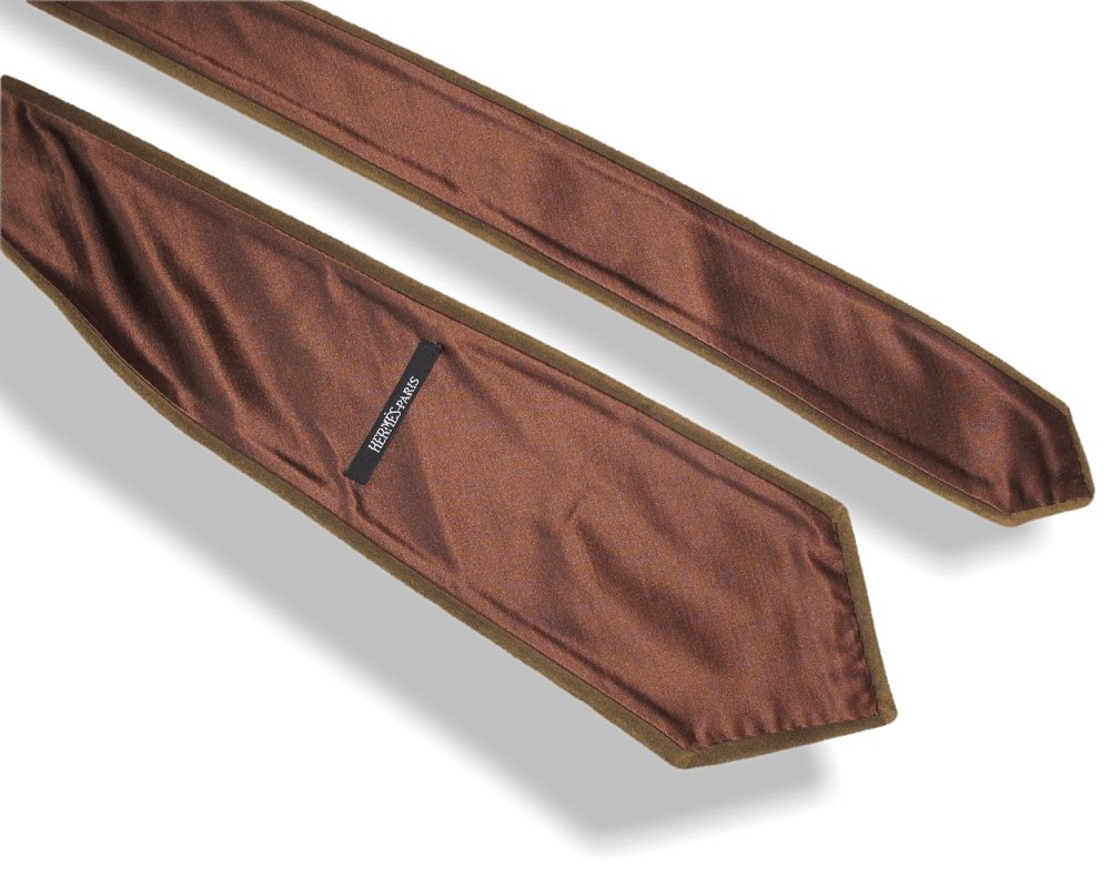 Hermes Vintage 60s Bronze Suede Tie Lined with Satin of Silk 3.94", Rare! - poupishop