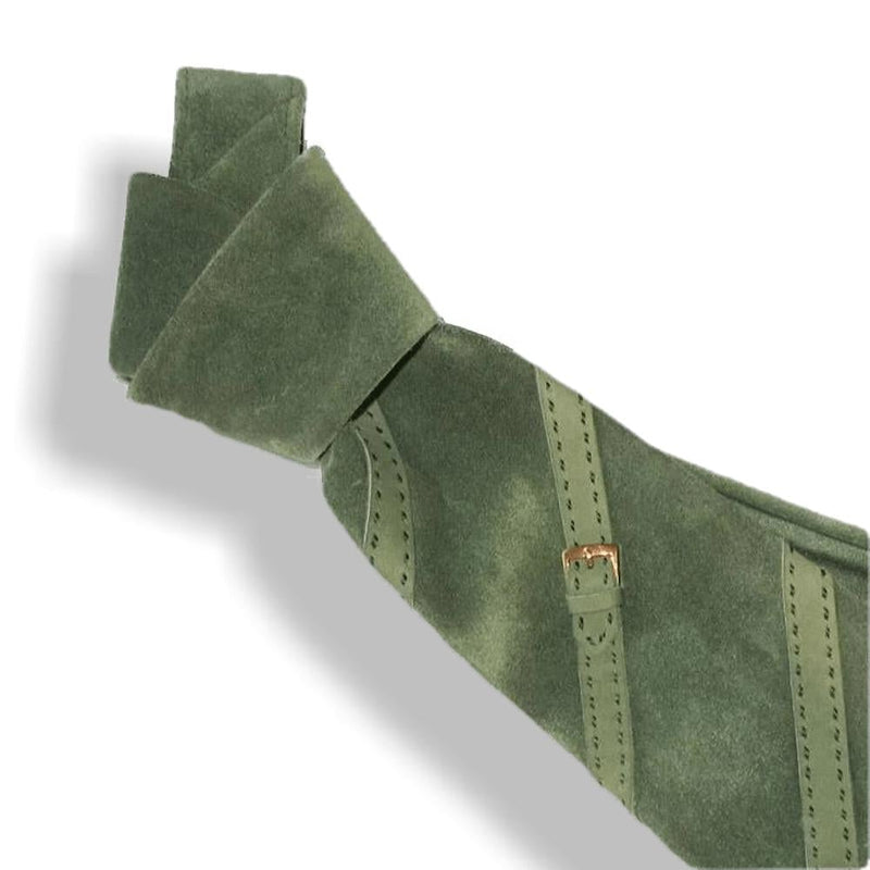 Hermes Vintage 60s Green Suede with Gold Buckle Lined with Satin of Silk Tie, Rare! - poupishop