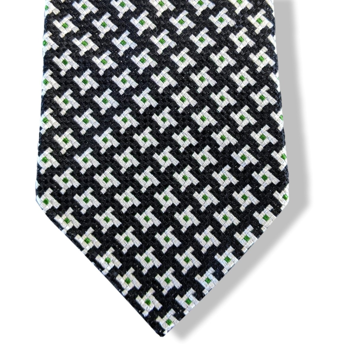 Hermes Vintage 60s Noir/Blanc/Vert Silk Tie Silk 7,5 cm/2.95", Retro look! - poupishop
