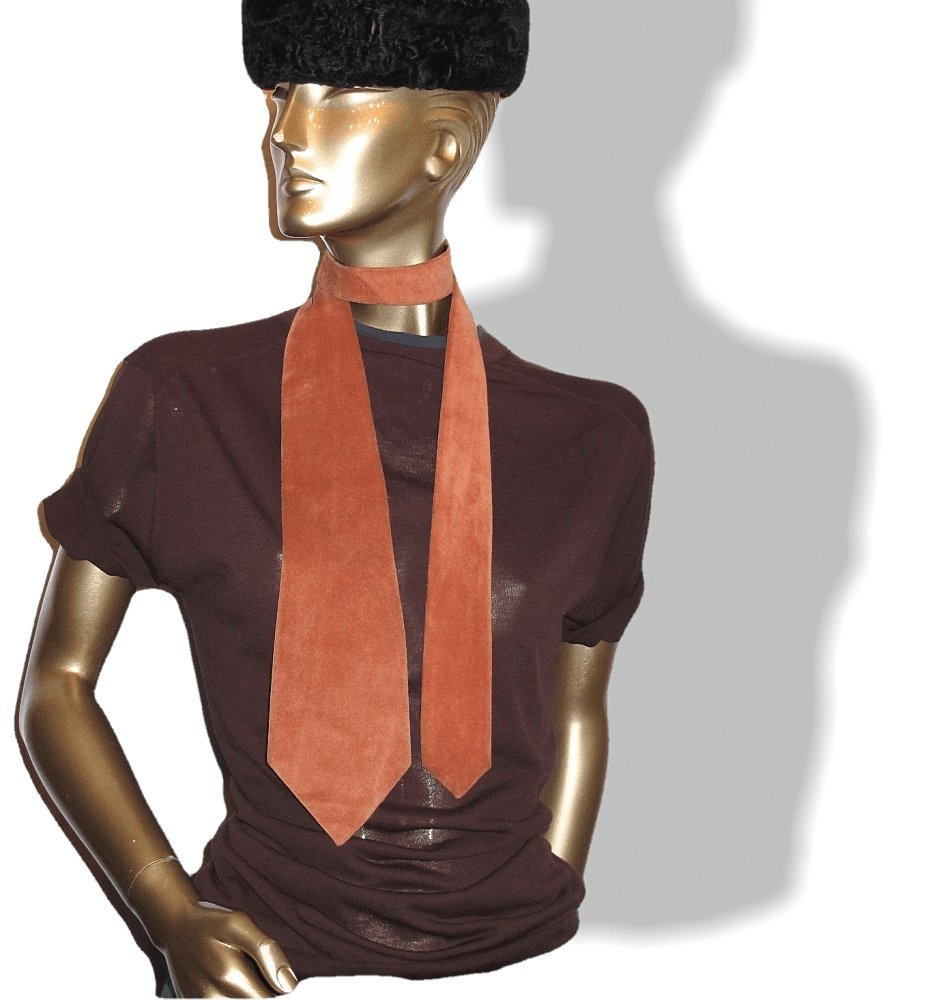 Hermes Vintage 60s Terracota Suede Tie Lined with Satin of Silk 3.94", Rare! - poupishop