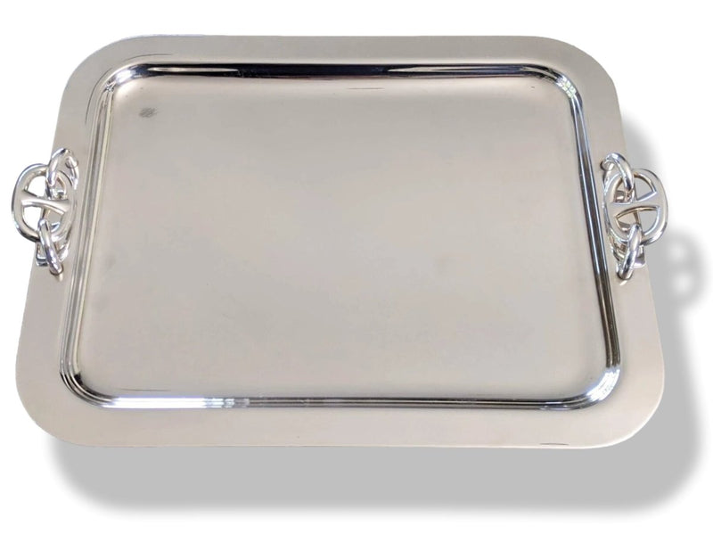 Hermes Vintage 80s Plated Silver Metal SMALL TRAY CHAINE D'ANCRE Plateau de service 27 x 22 cm, Rare! - poupishop