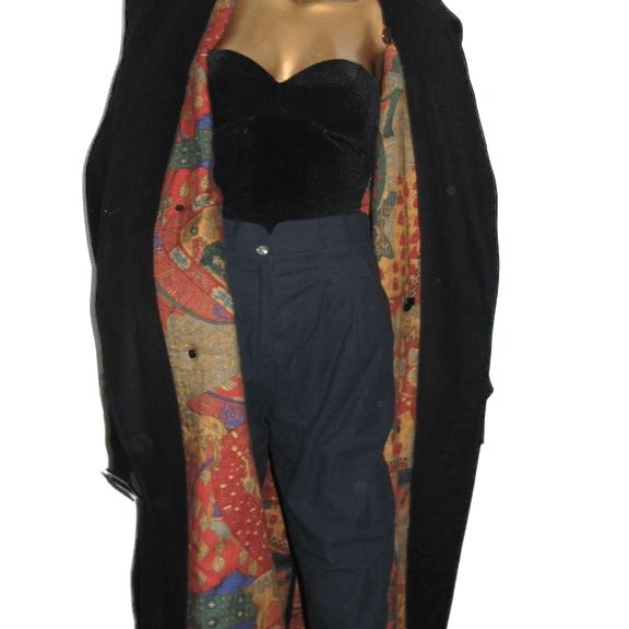 Hermes Vintage 90cms Black 100% Cashmere Men Print Coat, Sz52 - poupishop