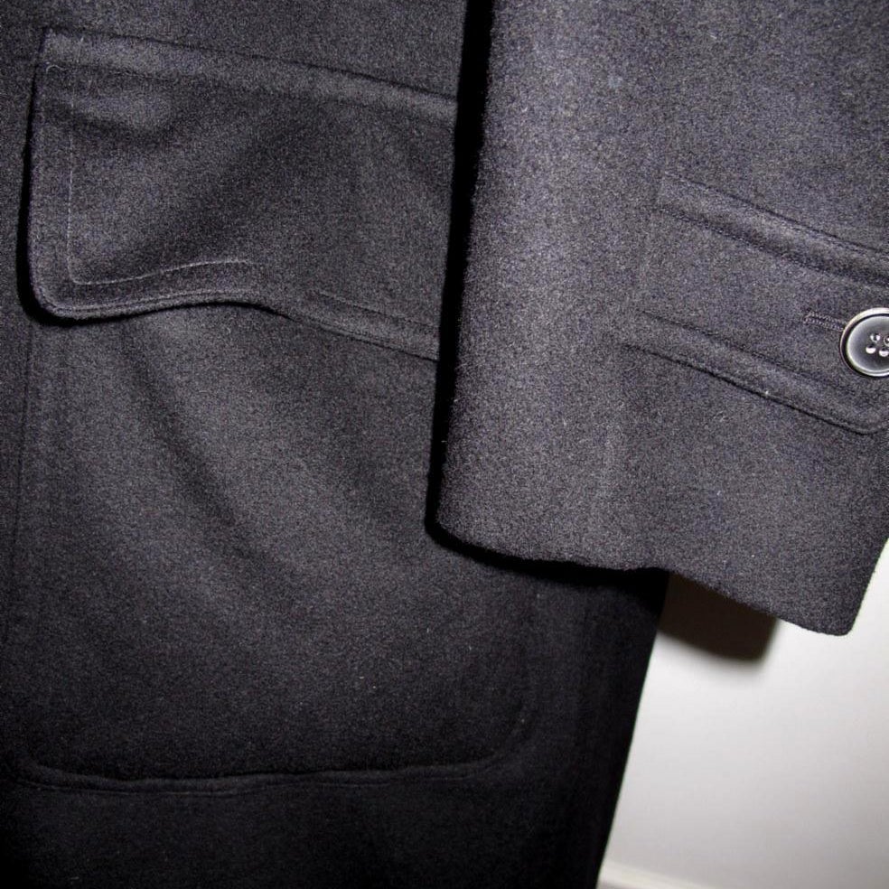 Hermes Vintage 90cms Black 100% Cashmere Men Print Coat, Sz52 - poupishop