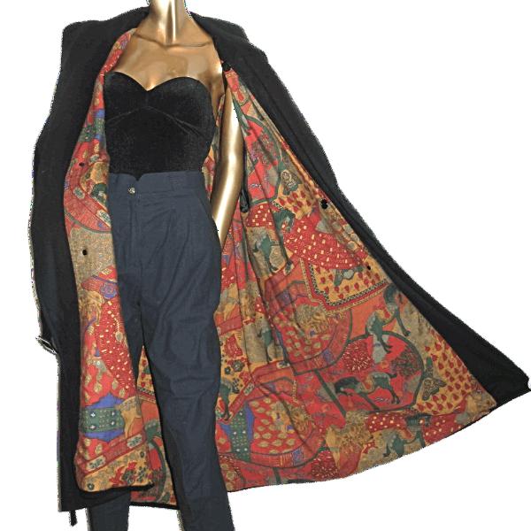 Hermes Vintage 90cms Black 100% Cashmere Men Print Coat, Sz52 - poupishop