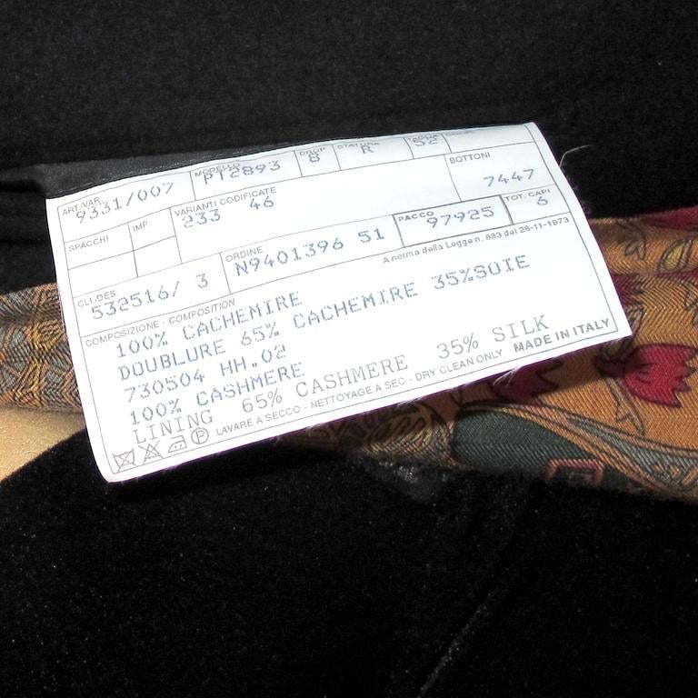 Hermes Vintage 90cms Black 100% Cashmere Men Print Coat, Sz52 - poupishop