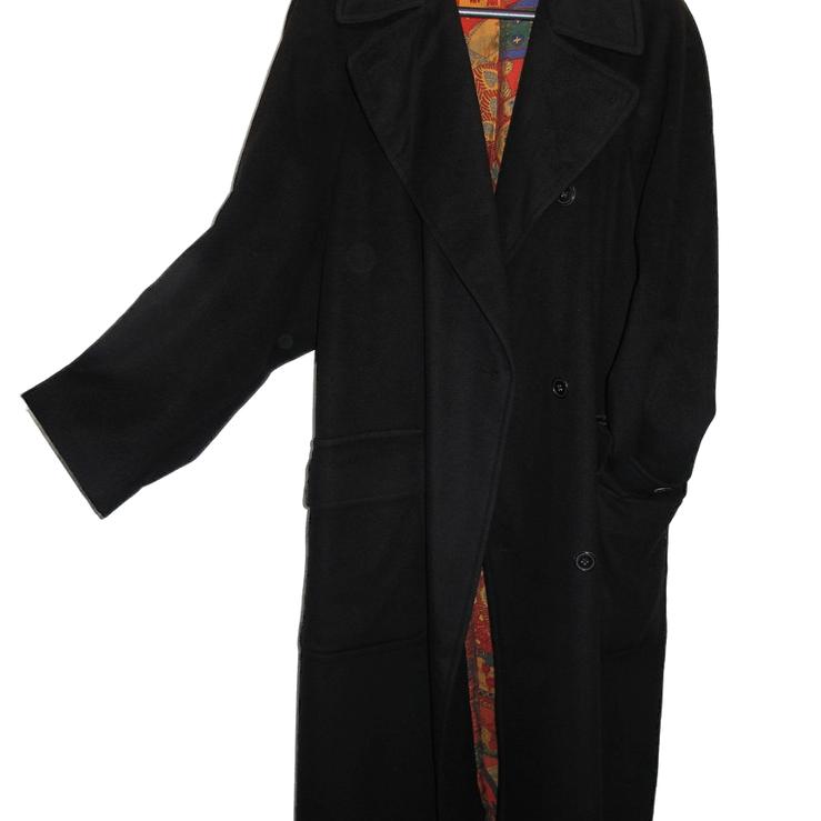 Hermes Vintage 90cms Black 100% Cashmere Men Print Coat, Sz52 - poupishop