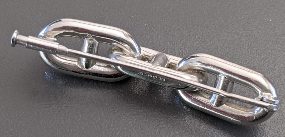 Hermes Vintage AG 925 Sterling Silver Chaine d'Ancre Brooch, Rare in Pochette! - poupishop