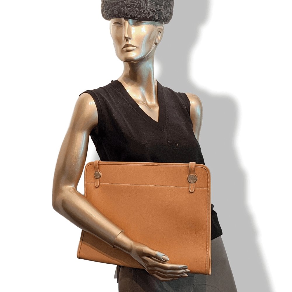 Hermes Vintage Beige Epsom PORTE-DOCUMENTS SELLIER Briefcase Notebook GM Pochette, BNIB! - poupishop