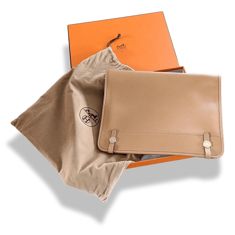 Hermes Vintage Beige Epsom PORTE-DOCUMENTS SELLIER Briefcase Notebook GM Pochette, BNIB! - poupishop
