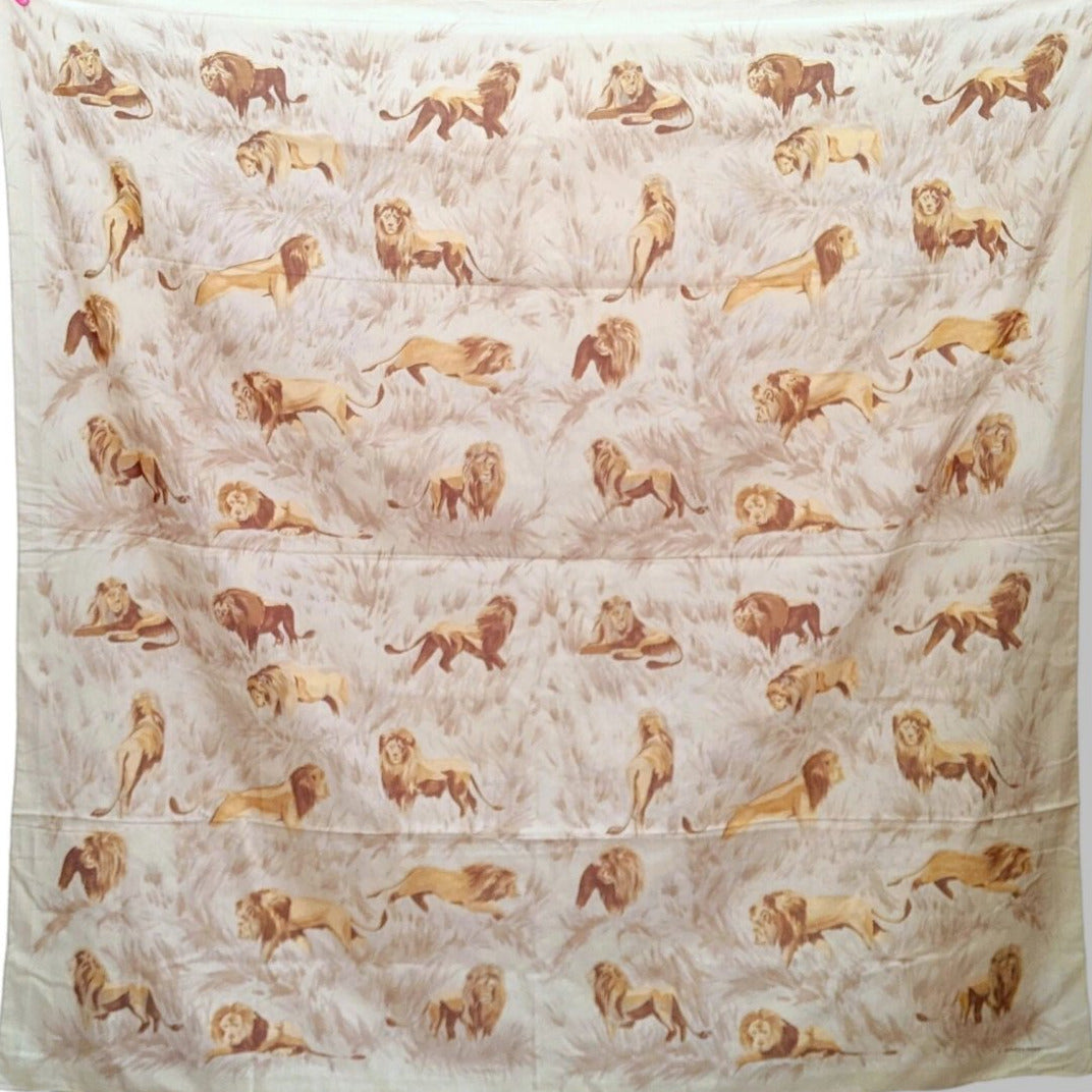 Hermes Vintage Beige LIONS in the Savannah Huge Muslin of Cotton Pareo, Rare! - poupishop