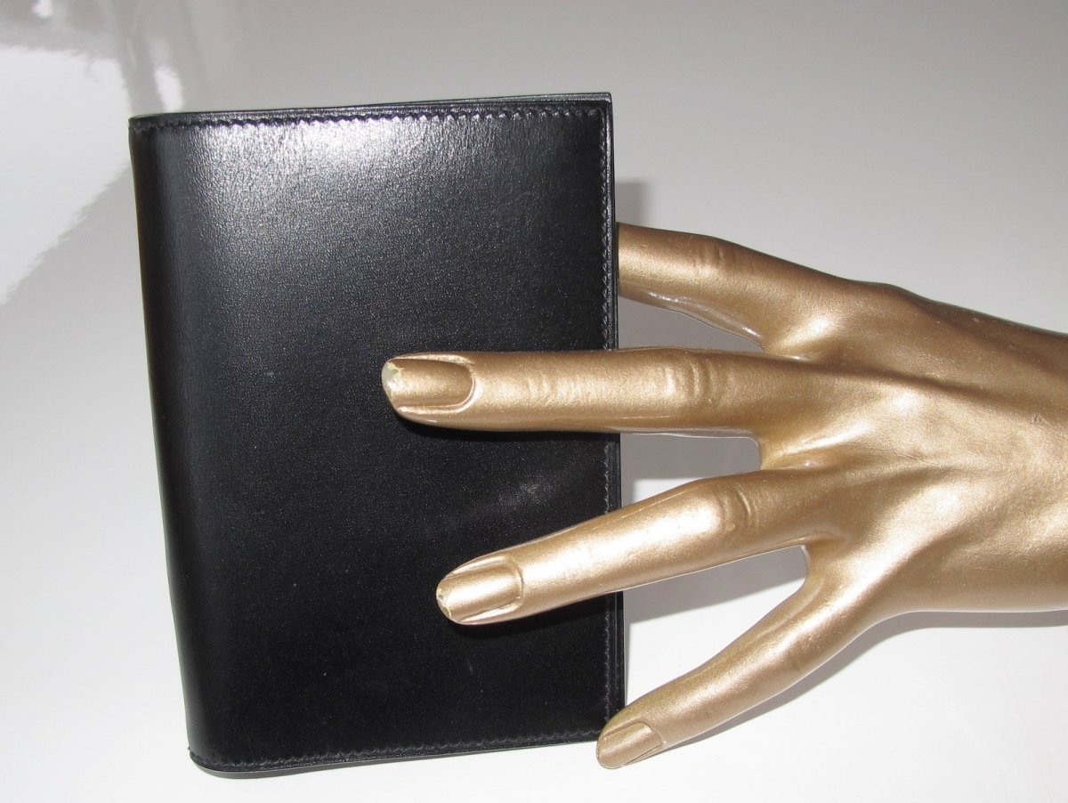 Hermes Vintage Black Box Leather Double Agenda Cover, Rare in Pochette! - poupishop