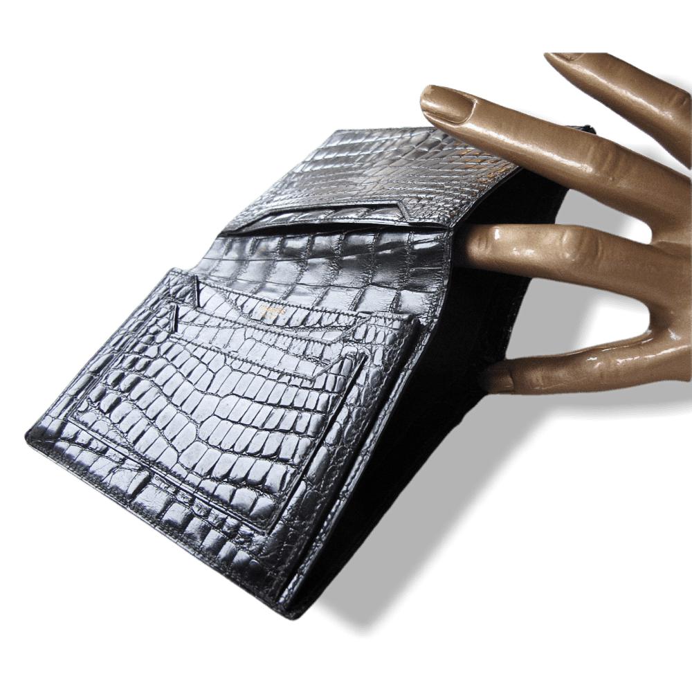 Hermes Vintage Black Crocodile Wallet, Excellent! - poupishop
