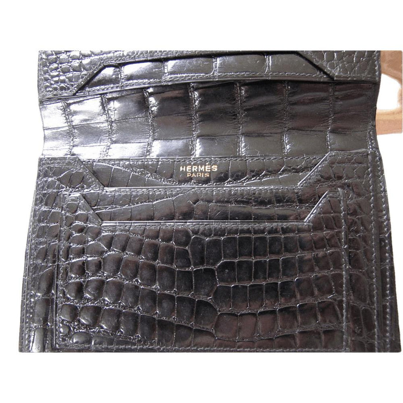Hermes Vintage Black Crocodile Wallet, Excellent! - poupishop