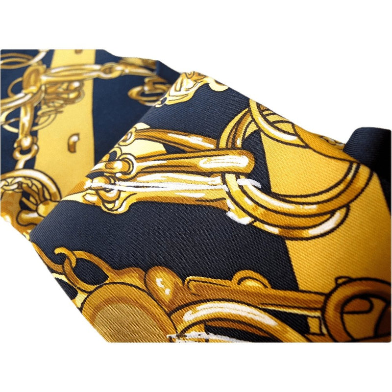 Hermes Vintage Black & Gold Mors et Filets Print Scarf with Blanc Matt Overlay Twill Silk Tie, Mint! - poupishop