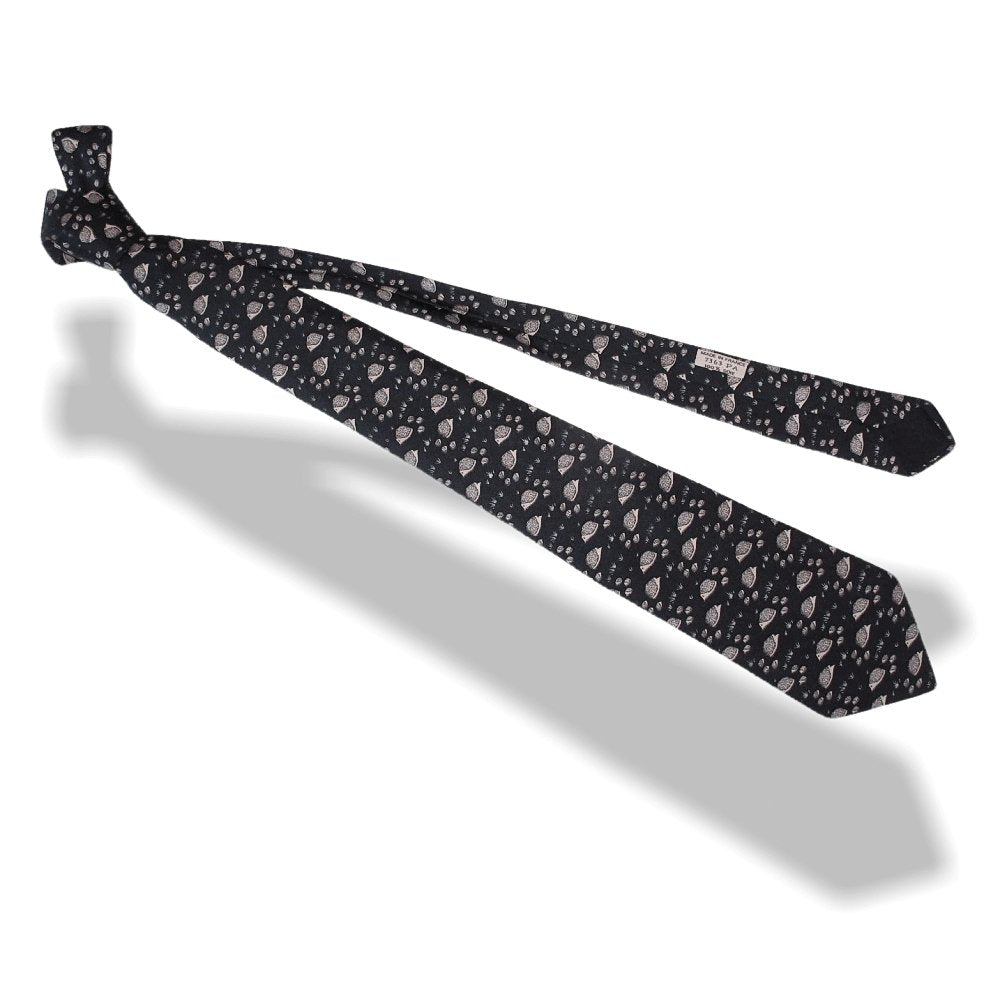 Hermes Vintage Black Hedgehogs Silk Tie 7363 PA - poupishop