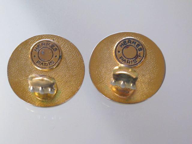Hermes Vintage Black leather/Plated Gold Sellier Clip on Earrings - poupishop