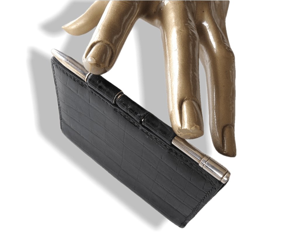 Hermes Vintage Black Vintage Crocodile Agenda Cover Mini 1 Pin with Silver Mechanical Pencil, Mint! - poupishop