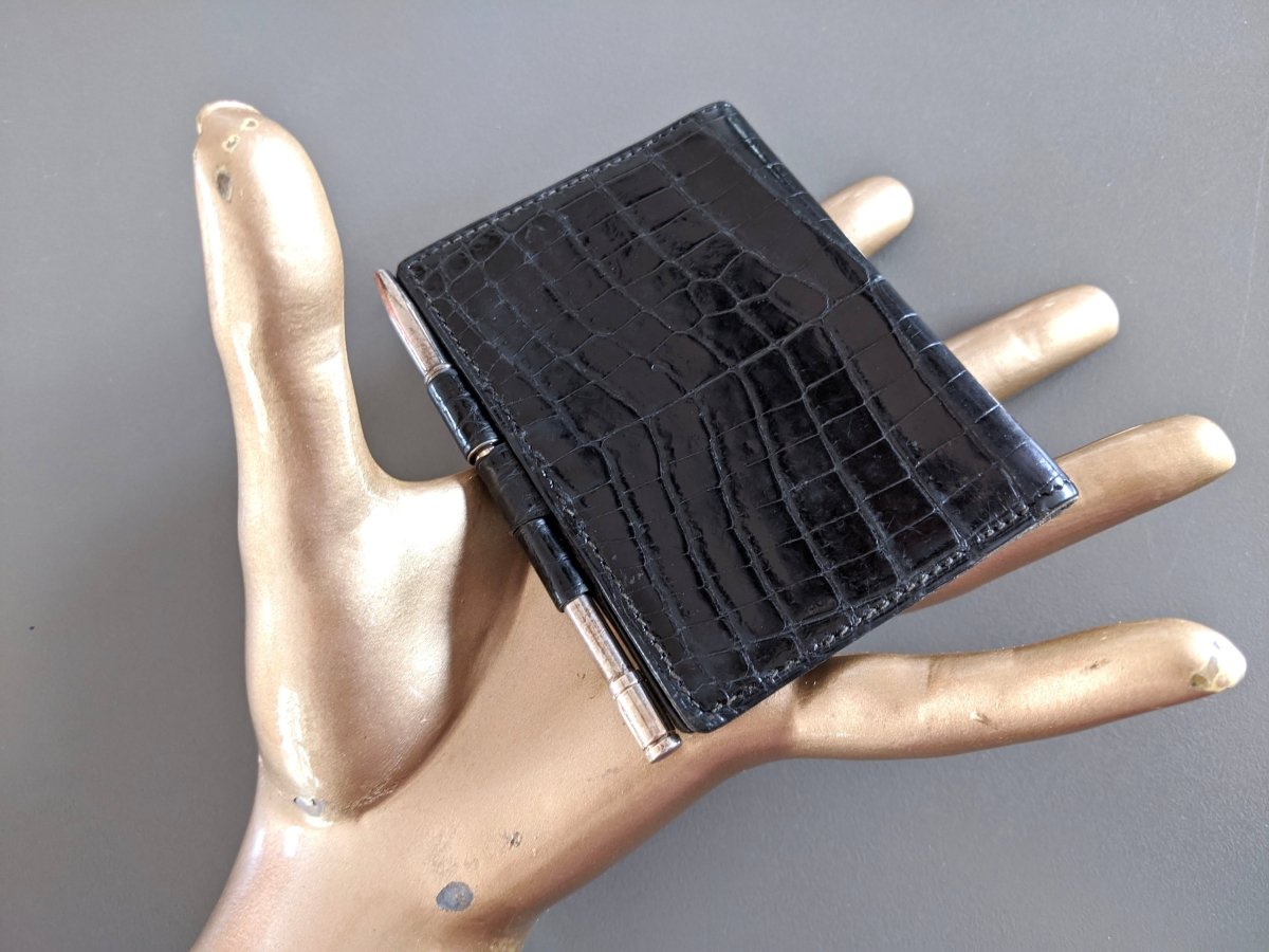 Hermes Vintage Black Vintage Crocodile Agenda Cover Mini 1 Pin