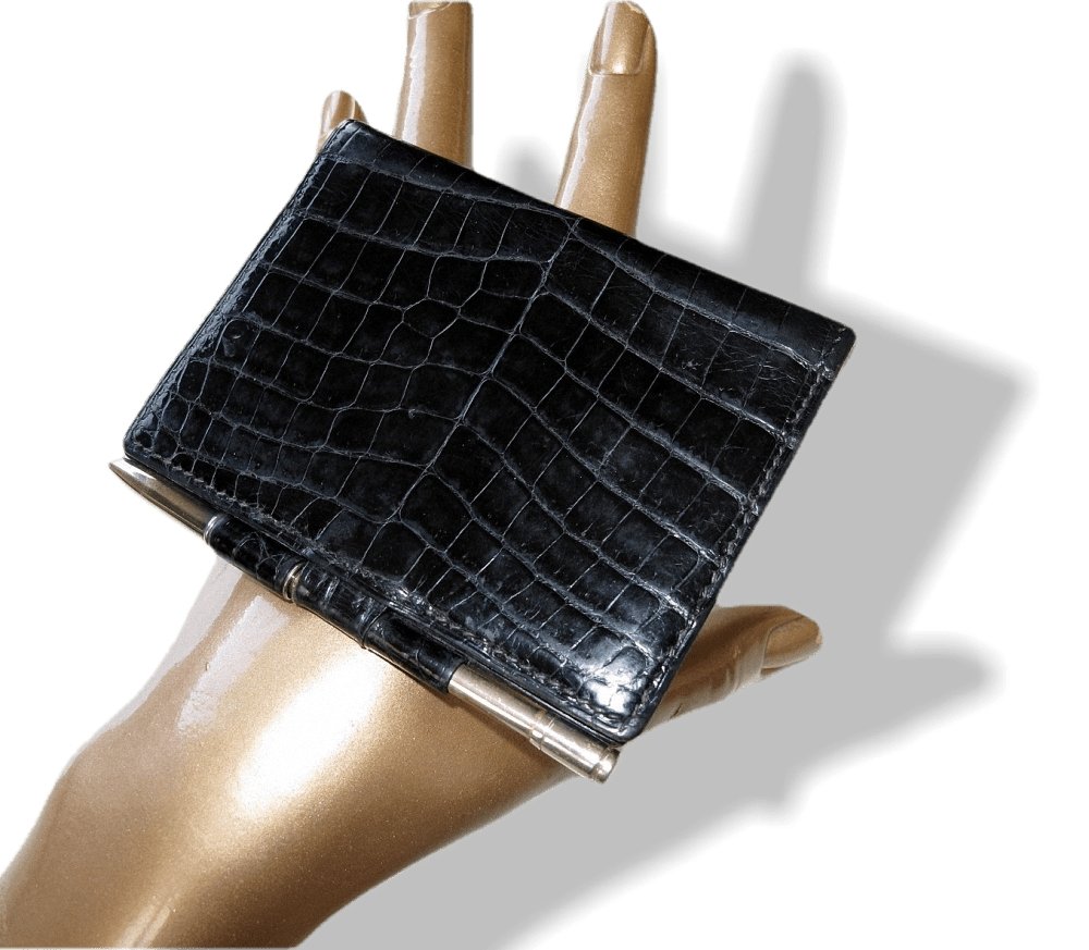 Hermes Vintage Black Vintage Crocodile Agenda Cover Mini 1 Pin with Silver Mechanical Pencil, Mint! - poupishop