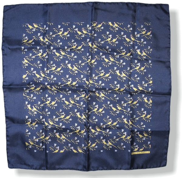 Hermes Vintage Blue Gold Pheasants Set of Pocket Scarf & Matching Tie Twill Silk - poupishop