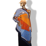 Hermes Vintage Blue Orange Boat Paquebot Print Terry Cotton Beach Towel 150 x 90cm cm - poupishop