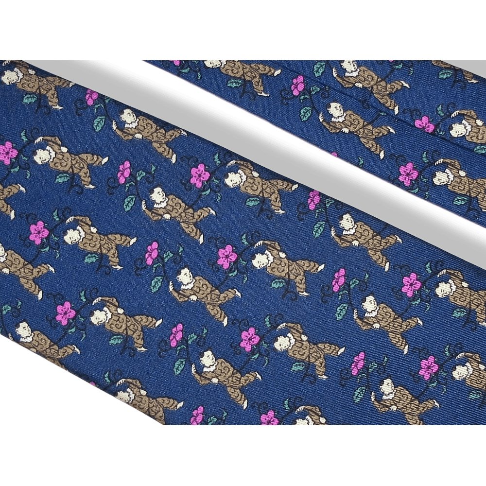 Hermes Vintage Blue Rose Asiatic Dancer Flowers Silk Tie, Rare! - poupishop
