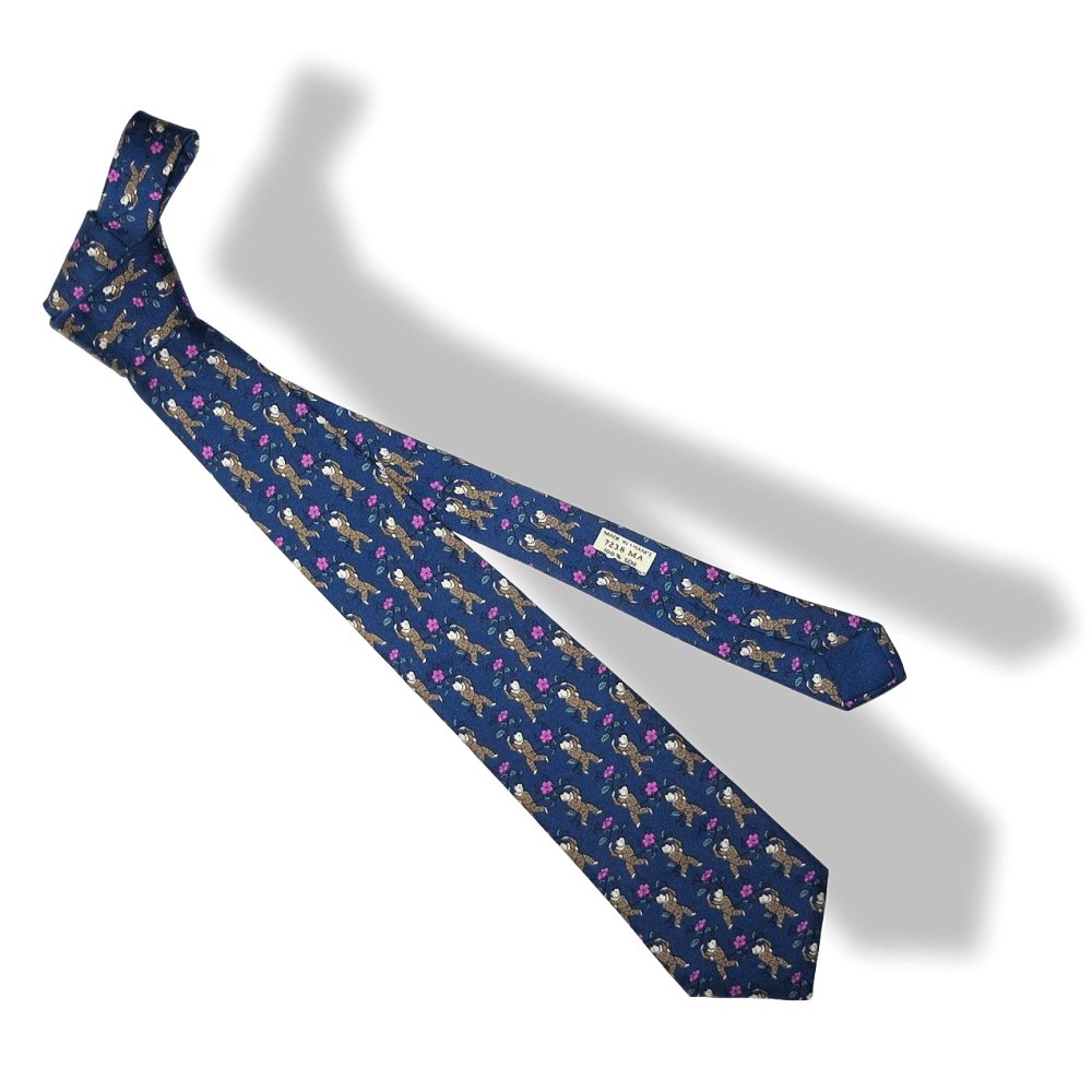Hermes Vintage Blue Rose Asiatic Dancer Flowers Silk Tie, Rare! - poupishop