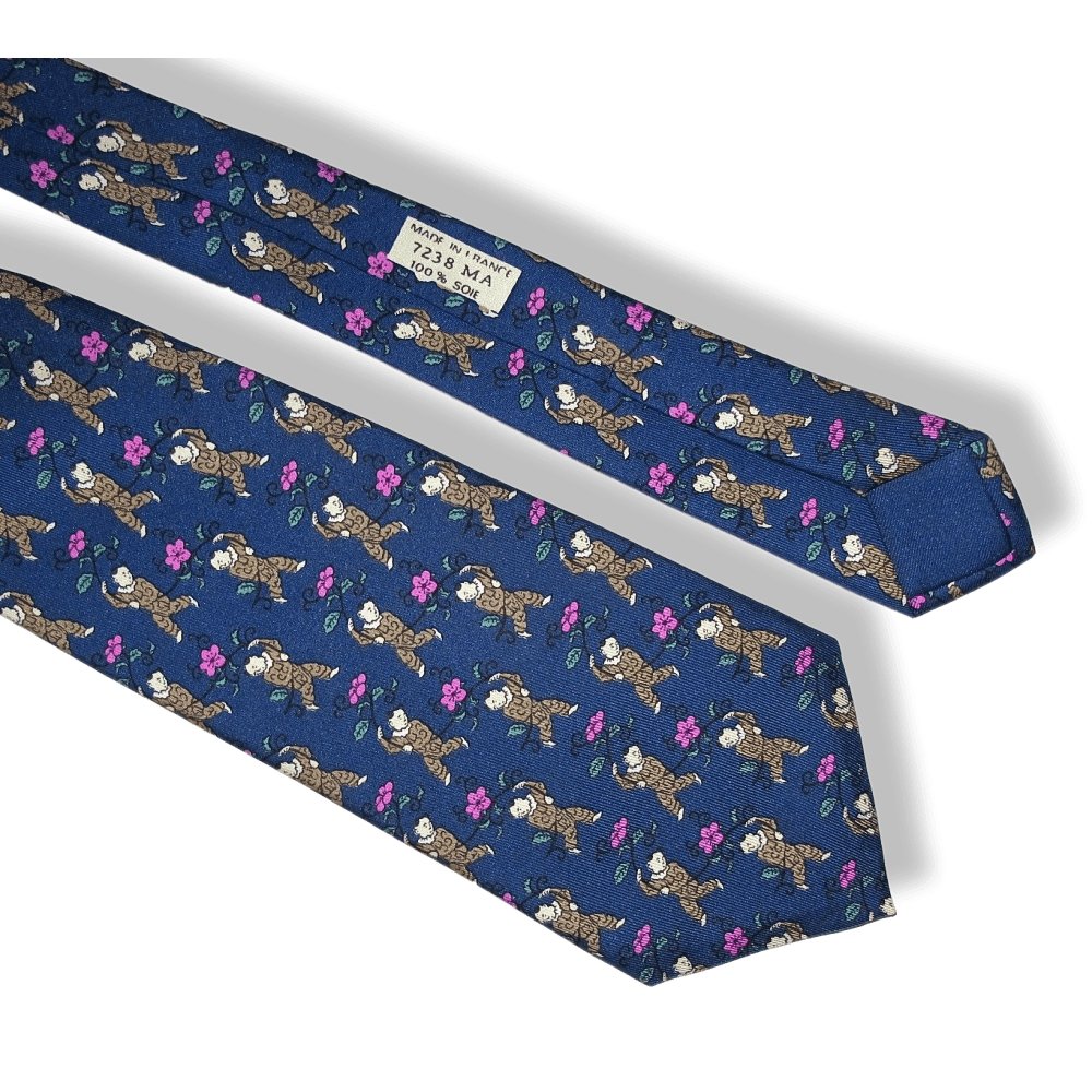 Hermes Vintage Blue Rose Asiatic Dancer Flowers Silk Tie, Rare! - poupishop