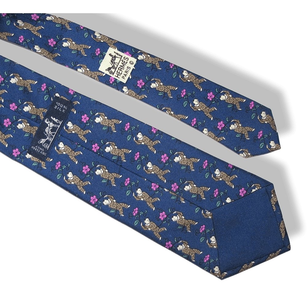 Hermes Vintage Blue Rose Asiatic Dancer Flowers Silk Tie, Rare! - poupishop